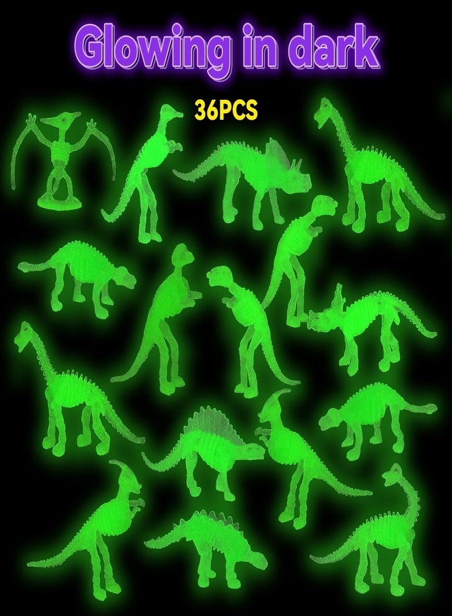 UPINS 36Pcs Glow in Dark Mini Dinosaur Figures, Small Luminous Dinosaur Toy Birthday Party Favors Supplies Dino Cupcake Toppers Plastic Dino Toys for Kids Easter Basket Suffers Classroom Prizes Box - Image 2